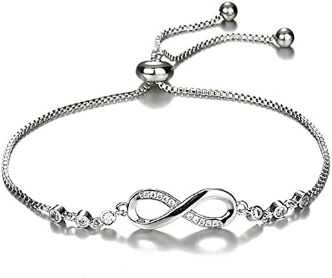 Women's Bracelet in 925 Sterling Silver Infinity Love Bracelet with Cubic Zirconia Heart, Women's Bracelet in 925 Sterling Silver Infinity Bracelet Adjustable – yux