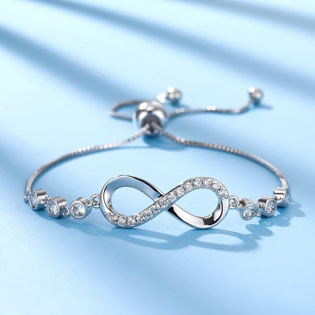 Women's Bracelet in 925 Sterling Silver Infinity Love Bracelet with Cubic Zirconia Heart, Women's Bracelet in 925 Sterling Silver Infinity Bracelet Adjustable – yux