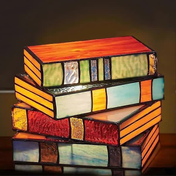 Stained Glass Stacked Books Lamp, Stacked Books Glass Lamp Night Light, Reading Corner Table Lamp, Book Lamps, Table Lamp Home Decor Main image