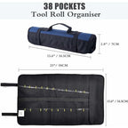 Roll-up Tool Bag with 38 Pockets, Tool Storage Bag, Screwdriver Bag, Ideal for Outdoor Use, Blue