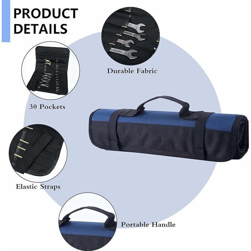Roll-up Tool Bag with 38 Pockets, Tool Storage Bag, Screwdriver Bag, Ideal for Outdoor Use, Blue