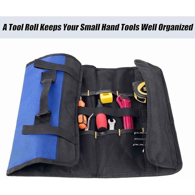 Roll-up Tool Bag with 38 Pockets, Tool Storage Bag, Screwdriver Bag, Ideal for Outdoor Use, Blue