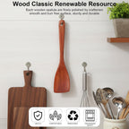 2 Pcs Wooden Spatula for Cooking, 12.2 Inch Long Handle Wood Flat Frying Cooking Spatulas, Wooden Kitchen Spatula Scraper Utensils, Right Hand Woods Turner for Nonstick Pans Cook Frying Baking