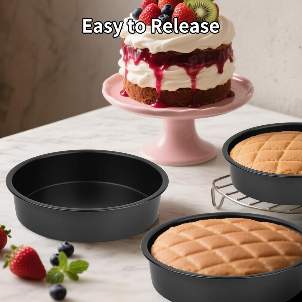 8” Round Cake Pans - 3PCS Nonstick Round Baking Cake Pan, Mold,Dish, Flan, Tin, Carbon Steel Baking Set, Essential Bakeware