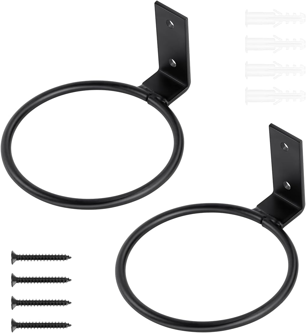 2 Pack Flower Pot Holder Plant Holder Ring Wall Flower Pot Holder Ring for Wall Mount, Metal Planter Hooks for Plant Pots Indoor Outdoor, Black (4.3 Inch)