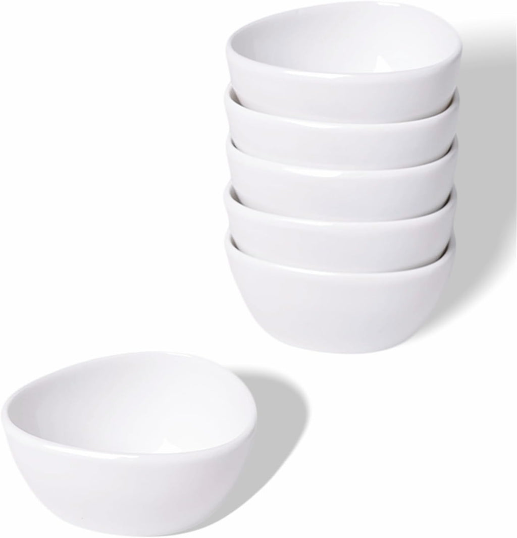 Mini Ceramic Ramekins Souffle Dishes 1.5 OZ, Small Dipping Bowls, Sauce Dip Bowls for Kitchen Serving Sauce Condiments, Oven & Microwave Safe, Set of 6, White