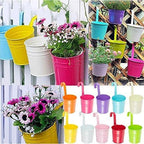 Flower Pots,10 Pcs Metal Iron Hanging Flower Plant Pots Balcony Garden Plant Planter Baskets Fence Bucket Pot 4'' Flower Holders with Detachable Hook