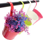 Flower Pots,10 Pcs Metal Iron Hanging Flower Plant Pots Balcony Garden Plant Planter Baskets Fence Bucket Pot 4'' Flower Holders with Detachable Hook