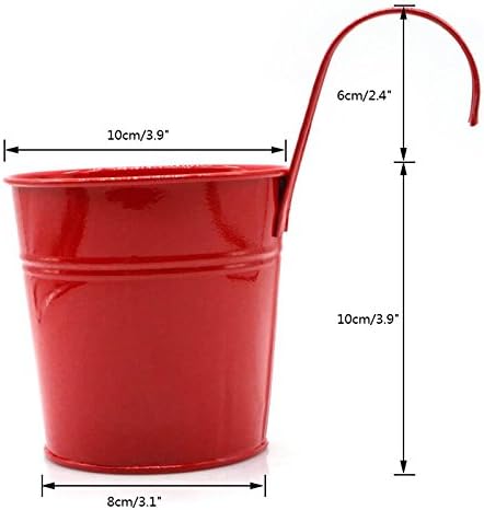 Flower Pots,10 Pcs Metal Iron Hanging Flower Plant Pots Balcony Garden Plant Planter Baskets Fence Bucket Pot 4'' Flower Holders with Detachable Hook