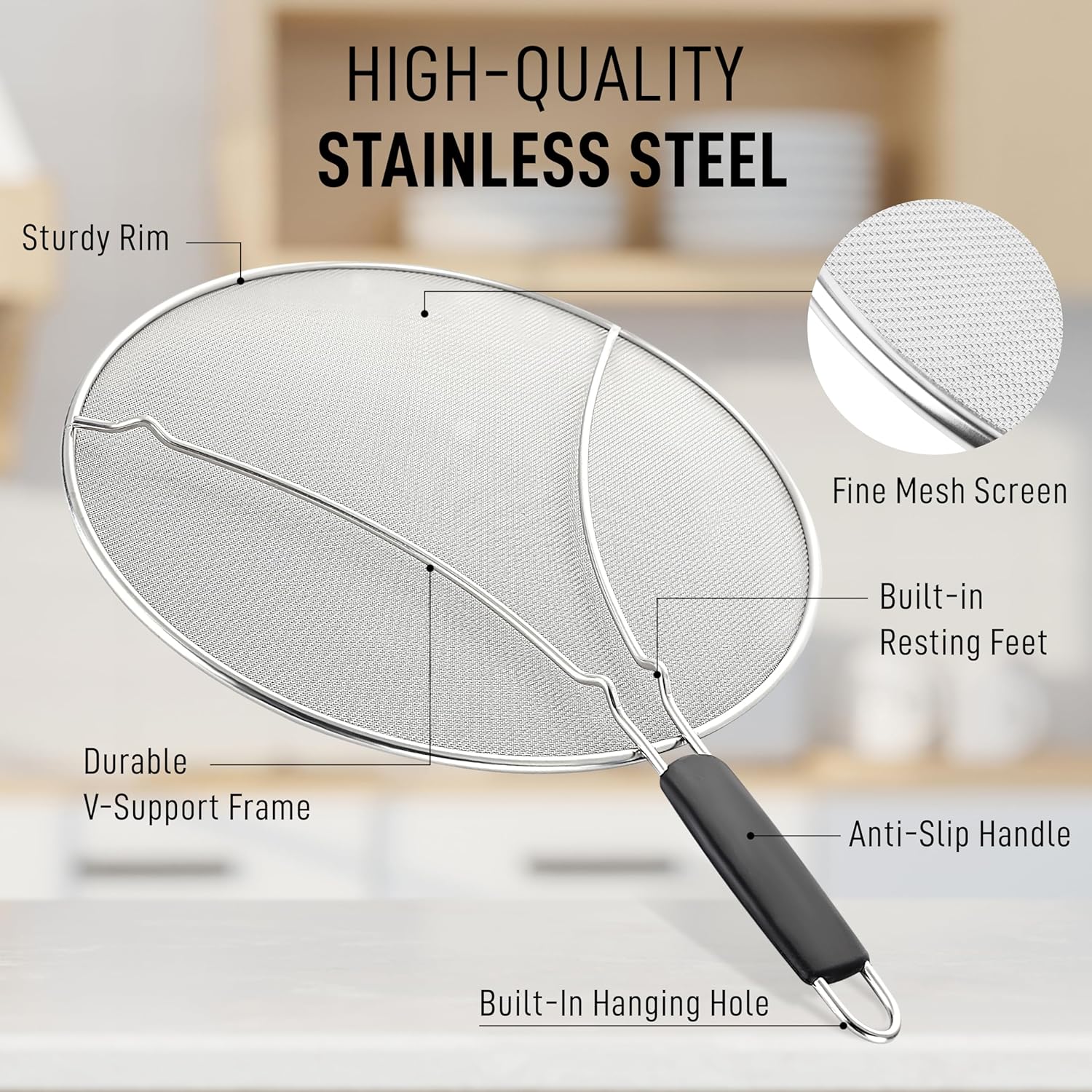Splatter Screen for Frying Pan (13”) - Grease Splatter Guard for Frying Pan - Oil Splatter Guard - Oil Splash Guard for Frying Pan - Stainless Steel Grease Screen for Stove Top (Black) Secondary image