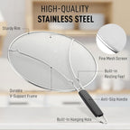 Splatter Screen for Frying Pan (13”) - Grease Splatter Guard for Frying Pan - Oil Splatter Guard - Oil Splash Guard for Frying Pan - Stainless Steel Grease Screen for Stove Top (Black)
