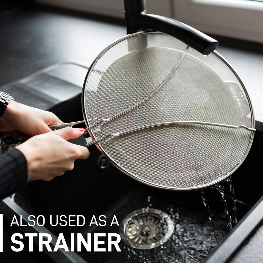 Splatter Screen for Frying Pan (13”) - Grease Splatter Guard for Frying Pan - Oil Splatter Guard - Oil Splash Guard for Frying Pan - Stainless Steel Grease Screen for Stove Top (Black)