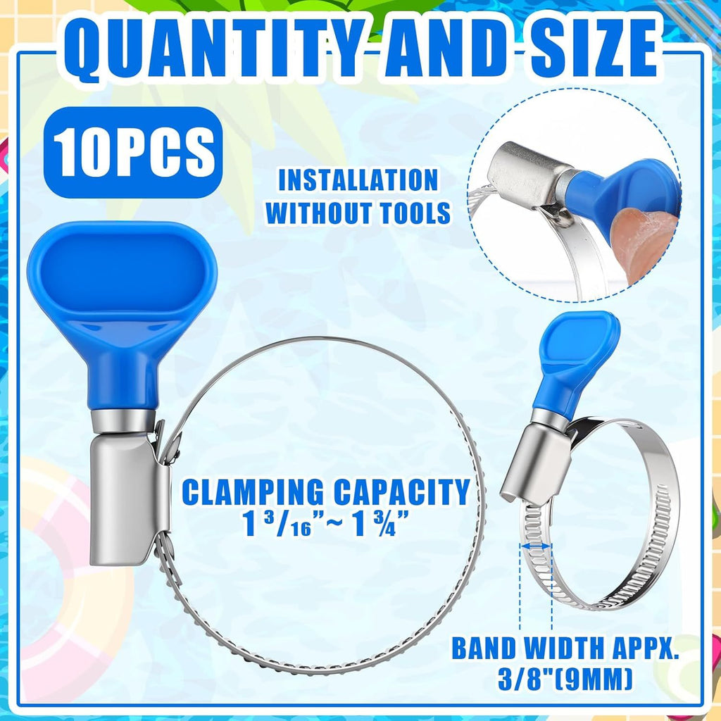 10 Pcs 1-1/2 Inch Pool Backwash Hose Clamp Adjustable Worm Gear Stainless Steel Hose Clamp Metal Pipe Tool for PVC Tubing Plumbing Dust Collection Automotive Mechanical Application