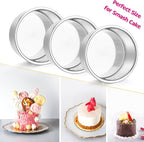 4 Inch Small Cake Pan Set of 3, Stainless Steel Mini Round Smash Cake Baking Pans, Non-Toxic & Healthy, Mirror Finish & Dishwasher Safe
