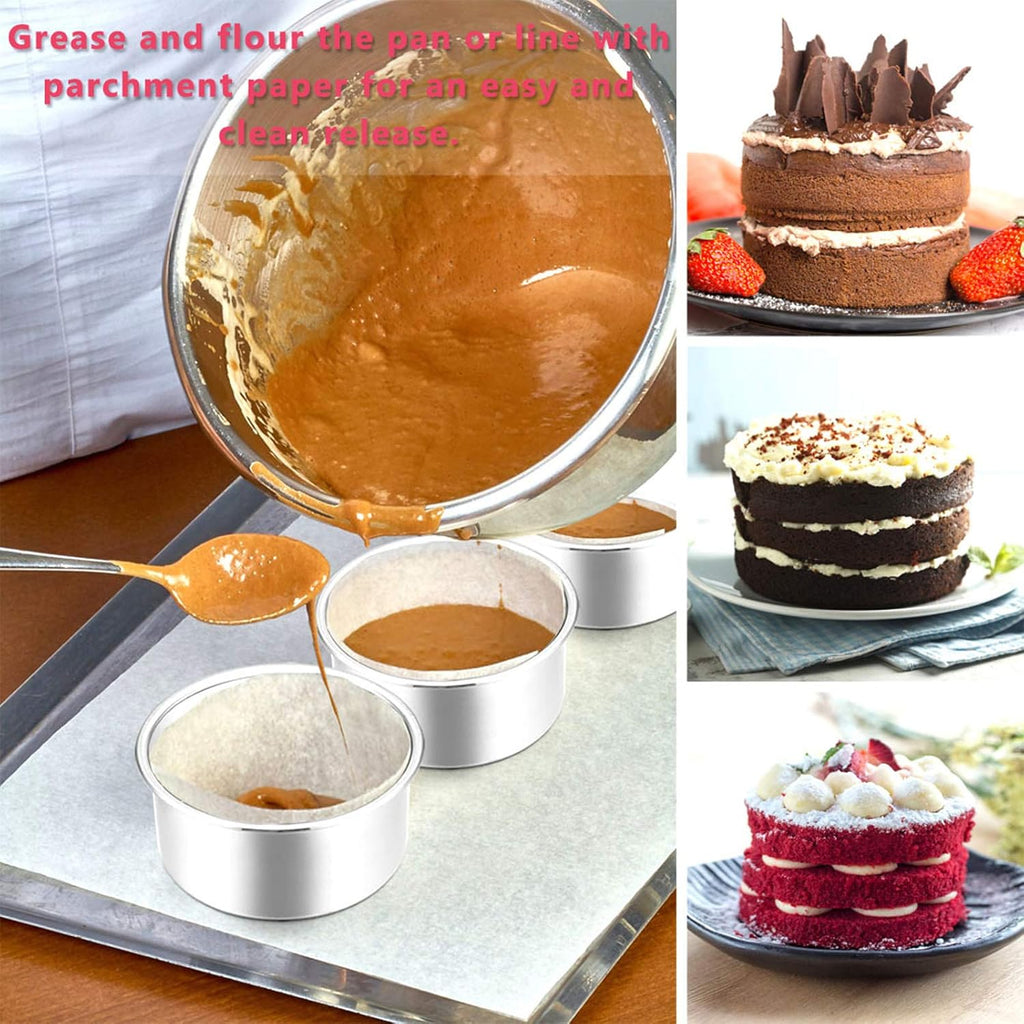 4 Inch Small Cake Pan Set of 3, Stainless Steel Mini Round Smash Cake Baking Pans, Non-Toxic & Healthy, Mirror Finish & Dishwasher Safe