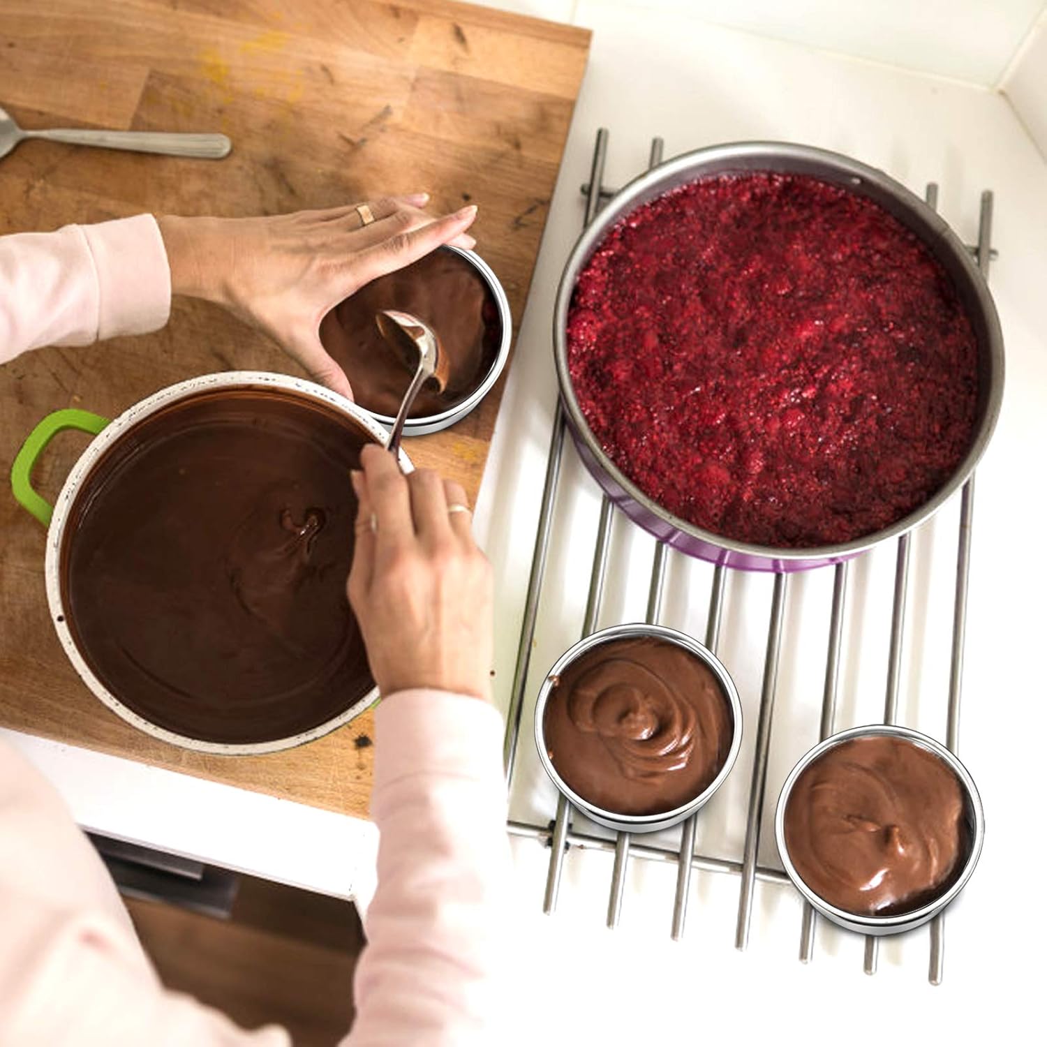4 Inch Small Cake Pan Set of 3, Stainless Steel Mini Round Smash Cake Baking Pans, Non-Toxic & Healthy, Mirror Finish & Dishwasher Safe