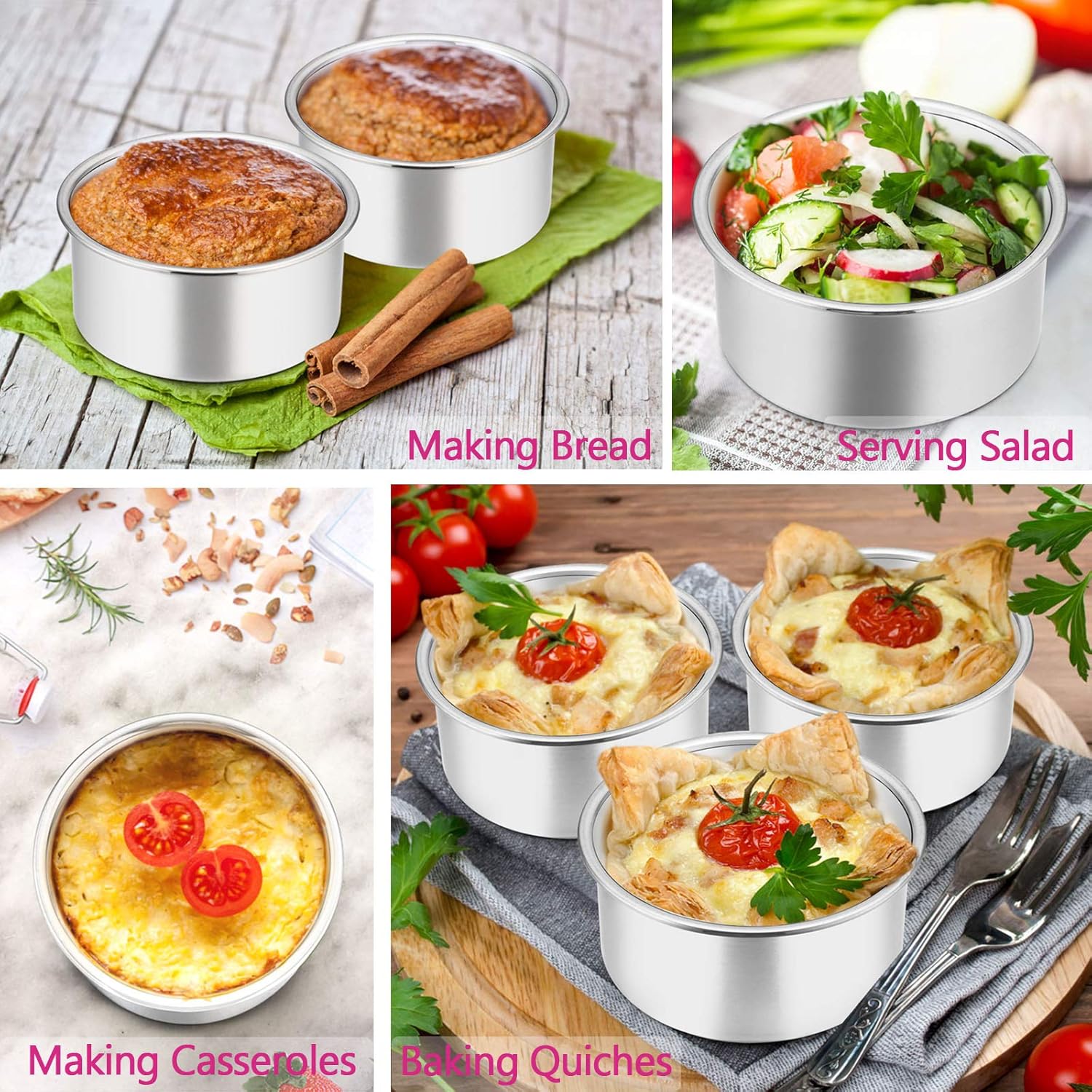 4 Inch Small Cake Pan Set of 3, Stainless Steel Mini Round Smash Cake Baking Pans, Non-Toxic & Healthy, Mirror Finish & Dishwasher Safe