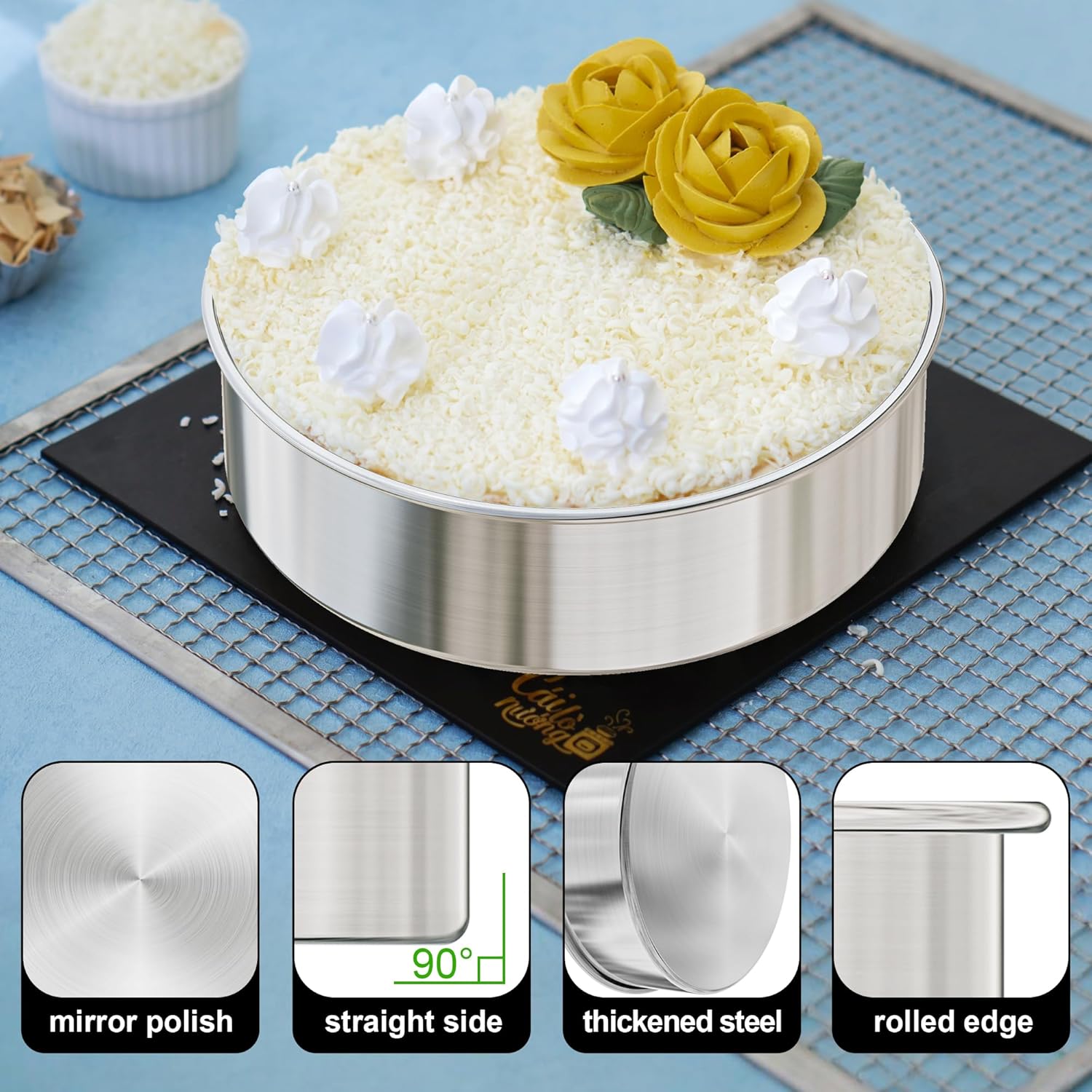 8 Inch Cake Pan Set of 2, Nonstick Stainless Steel Round Layer Cake Baking Pans with 100PCS Parchment Papers, Circle Cake Pan Tins for Birthday Christmas, Non-Toxic & Healthy, Dishwasher Safe