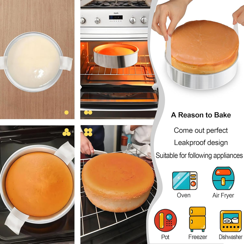 8 Inch Cake Pan Set of 2, Nonstick Stainless Steel Round Layer Cake Baking Pans with 100PCS Parchment Papers, Circle Cake Pan Tins for Birthday Christmas, Non-Toxic & Healthy, Dishwasher Safe