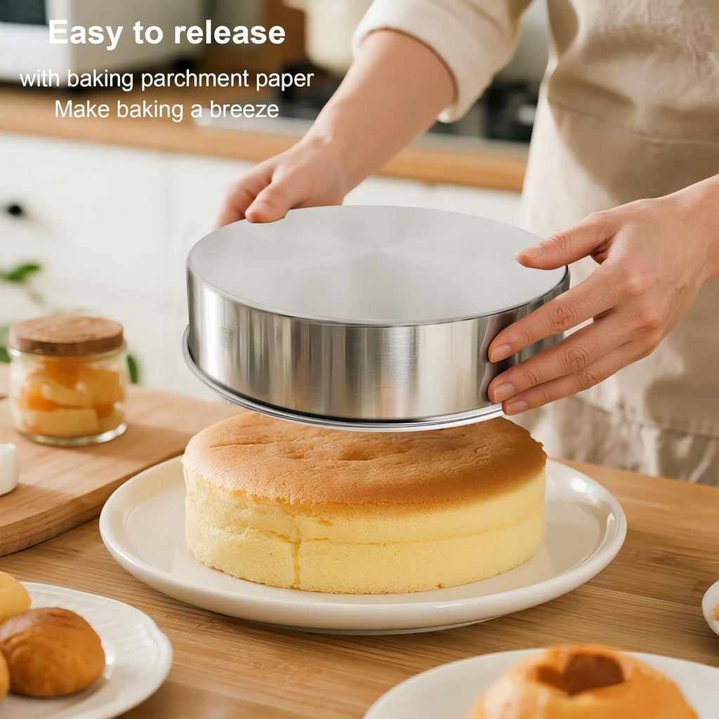 8 Inch Cake Pan Set of 2, Nonstick Stainless Steel Round Layer Cake Baking Pans with 100PCS Parchment Papers, Circle Cake Pan Tins for Birthday Christmas, Non-Toxic & Healthy, Dishwasher Safe