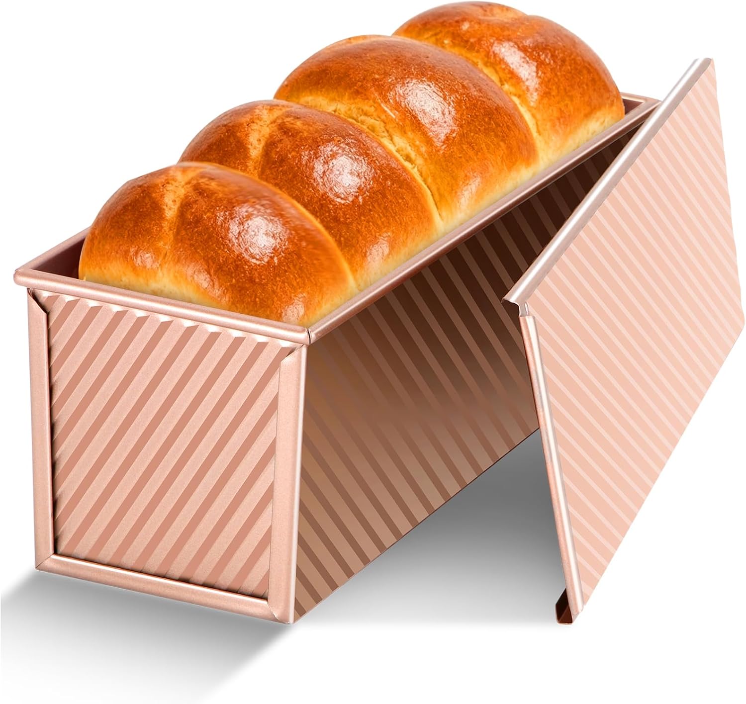 Pullman Loaf Pan with Lid, 13x4 inch, Premium 2.2LB Nonstick Sandwich Bread Loaf Pan for Homemade Sourdough Bread, Heavy Duty Carbon Steel Corrugated Toast Box with Cover for Baking, Bakeware Main image