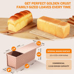 Pullman Loaf Pan with Lid, 13x4 inch, Premium 2.2LB Nonstick Sandwich Bread Loaf Pan for Homemade Sourdough Bread, Heavy Duty Carbon Steel Corrugated Toast Box with Cover for Baking, Bakeware