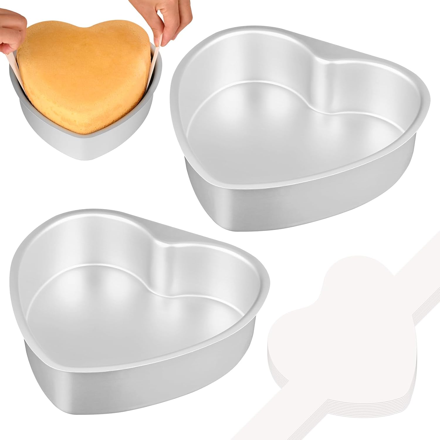 8 Inch Heart Cake Pan, Set of 2 Heart Shaped Cake Pans with 60 Pieces Parchment Paper, Non-stick Cake Baking Pans for Kitchen Birthday Wedding Hauptbild
