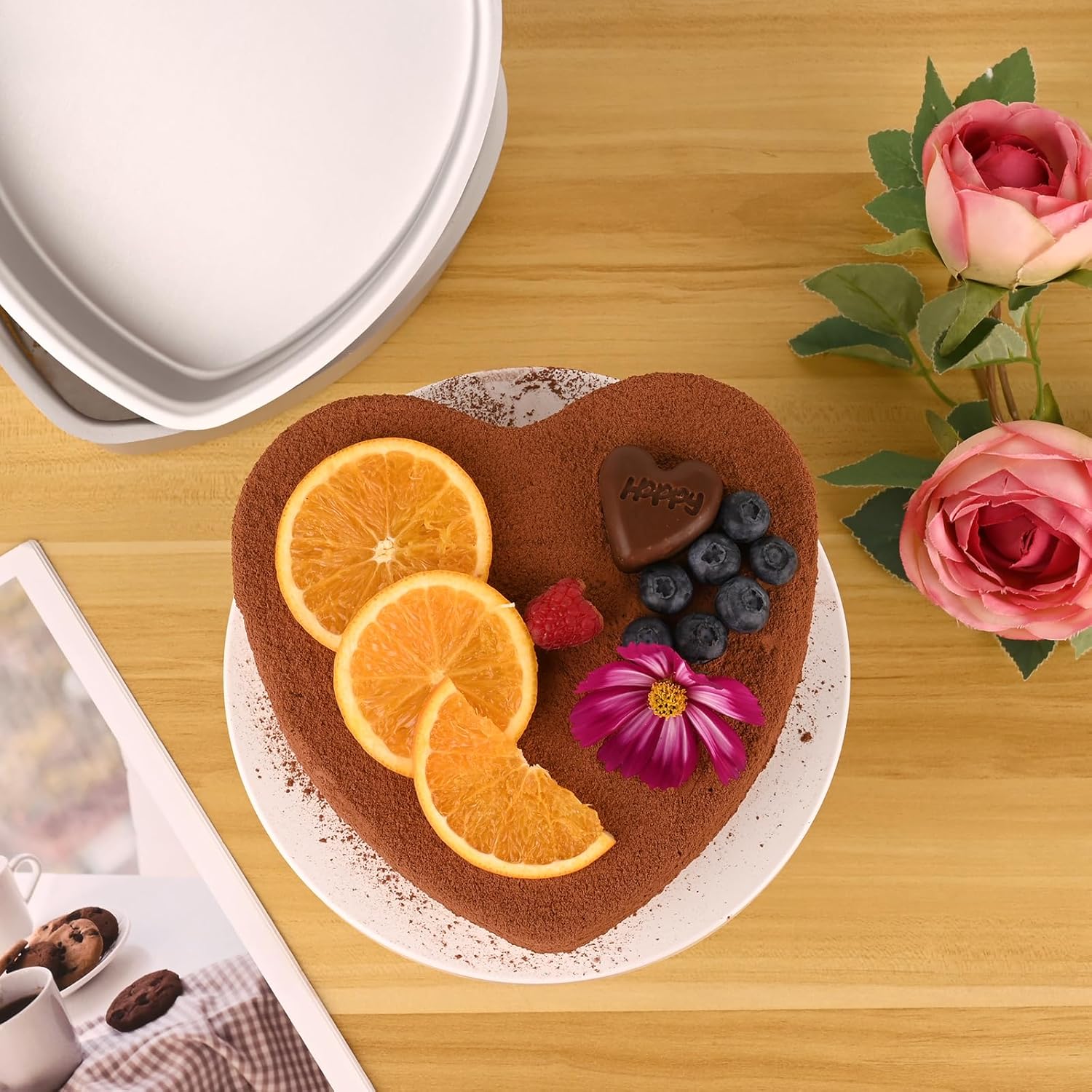 8 Inch Heart Cake Pan, Set of 2 Heart Shaped Cake Pans with 60 Pieces Parchment Paper, Non-stick Cake Baking Pans for Kitchen Birthday Wedding
