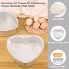 8 Inch Heart Cake Pan, Set of 2 Heart Shaped Cake Pans with 60 Pieces Parchment Paper, Non-stick Cake Baking Pans for Kitchen Birthday Wedding