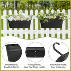 3 Pcs Metal Hanging Flower Pots for Railing Fence Outdoor Planter 15.7 Inch Hanging Bucket Pots Countryside Window Flower Plant Holder with Detachable Hooks for Garden Yard Home Decor,Black
