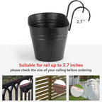 3 Pcs Metal Hanging Flower Pots for Railing Fence Outdoor Planter 15.7 Inch Hanging Bucket Pots Countryside Window Flower Plant Holder with Detachable Hooks for Garden Yard Home Decor,Black