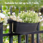 3 Pcs Metal Hanging Flower Pots for Railing Fence Outdoor Planter 15.7 Inch Hanging Bucket Pots Countryside Window Flower Plant Holder with Detachable Hooks for Garden Yard Home Decor,Black