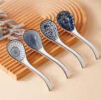 Ceramic Soup Spoons Sets of 4,Asian Soup Spoons,Long Ramen spoons,Japanese soup spoons for Pho,Wonton,Noodles,Chinese Ceramic Rice Spoons,4Pcs