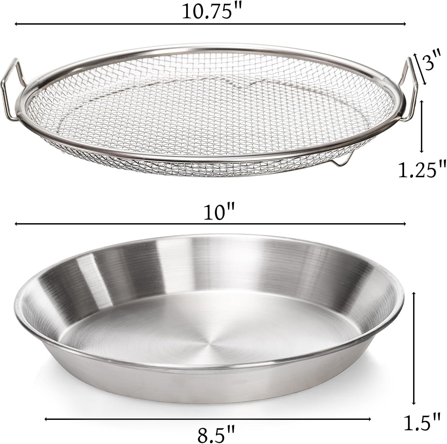 10.3" Kitchen Oil Filter Tray, Stainless Steel Air Fryer Mesh Pan, Draining Basket Accessories for Fried Food, Cooking Net Strainer Colander Barbecue Grill Vegetable Dessert Secondary image