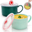 2 Packs Ceramic Soup Bowls with Handles, 32 OZ Microwave Safe Mug Vented Lid, Leak-proof French Onion Bowls, Large Crocks for Ramen, Noodle, Cereal