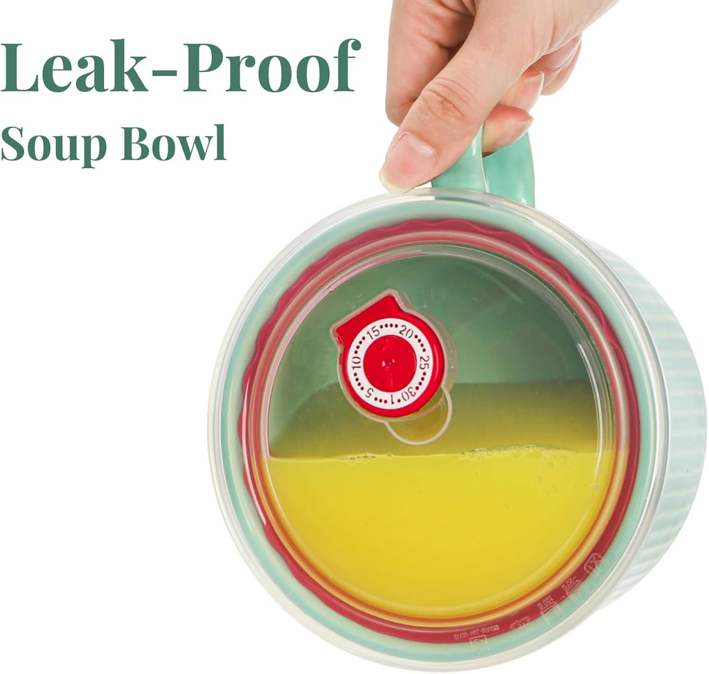 2 Packs Ceramic Soup Bowls with Handles, 32 OZ Microwave Safe Mug Vented Lid, Leak-proof French Onion Bowls, Large Crocks for Ramen, Noodle, Cereal