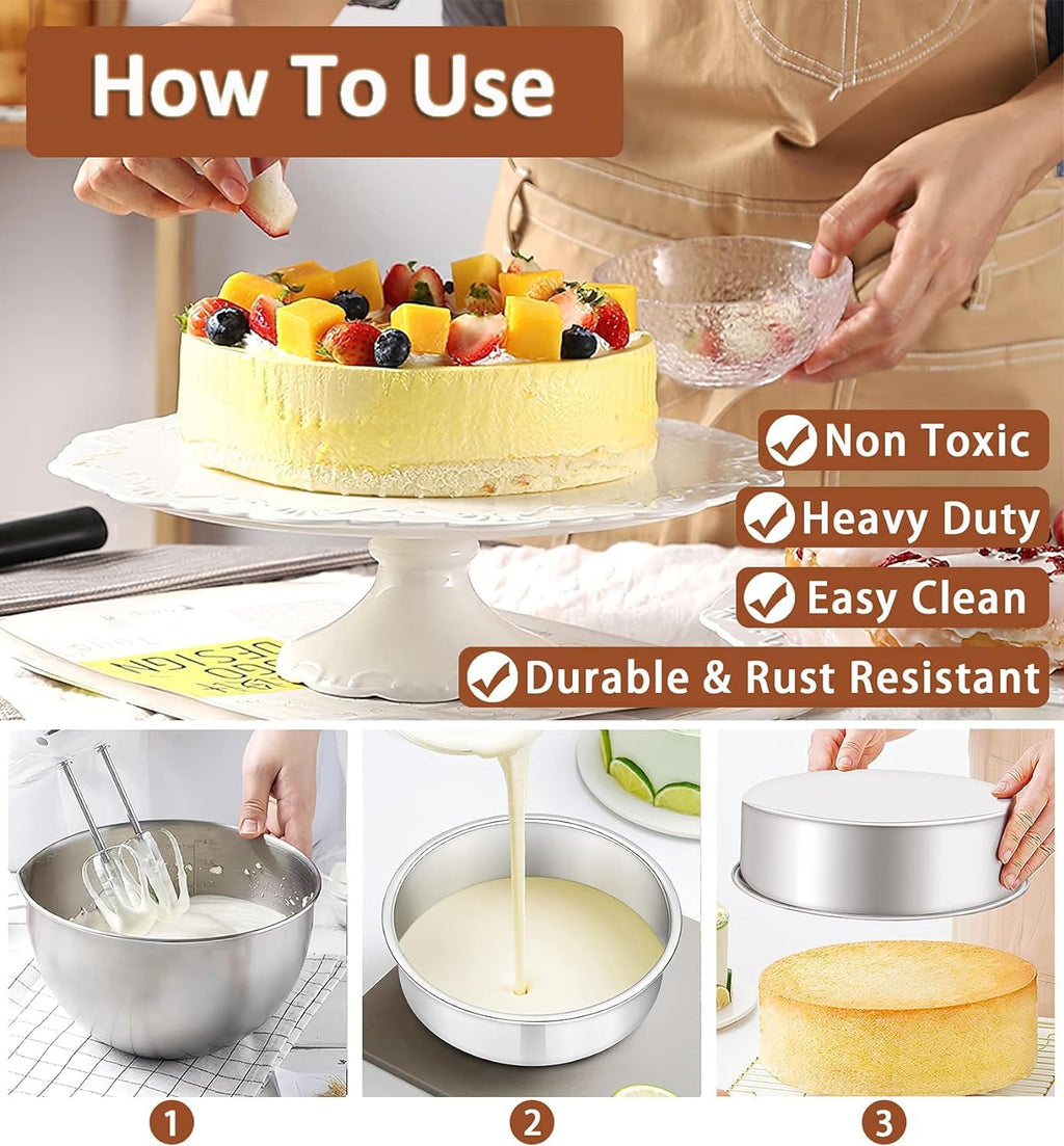 2-Pack 6-Inch Cake Pans Non-Stick Deep Aluminium Round Cake Pans with Removable Bottom for Baking - Baking - Weddings - Birthdays - Christmas Celebrations