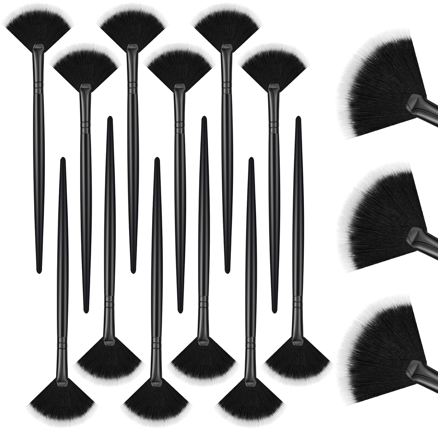 12 Pcs Soft Facial Fan Brush Blush Makeup Brush Face Mask Acid Applicator Multi Use Cosmetic Tools for Peel Mask Makeup for Mud Cream(Black) Main image