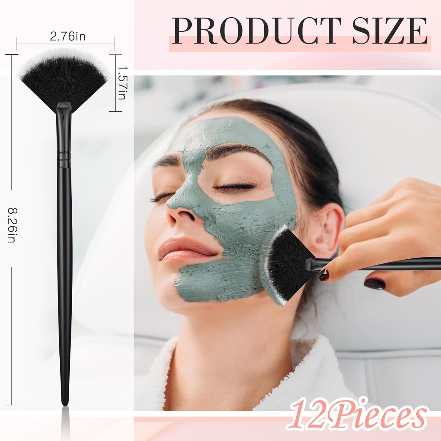 12 Pcs Soft Facial Fan Brush Blush Makeup Brush Face Mask Acid Applicator Multi Use Cosmetic Tools for Peel Mask Makeup for Mud Cream(Black) Secondary image