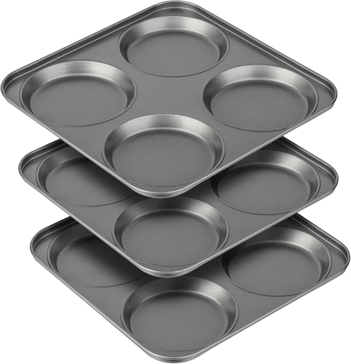 Muin Top Pan, 4-Cup Hamburger Bun Pan, Large Whoopie Pies Pan, Non-Stick Bakeware or Eggs, Cornbread, Small Cake Layers and Drop Cookies, Set o 3 Main image