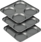 Muin Top Pan, 4-Cup Hamburger Bun Pan, Large Whoopie Pies Pan, Non-Stick Bakeware or Eggs, Cornbread, Small Cake Layers and Drop Cookies, Set o 3