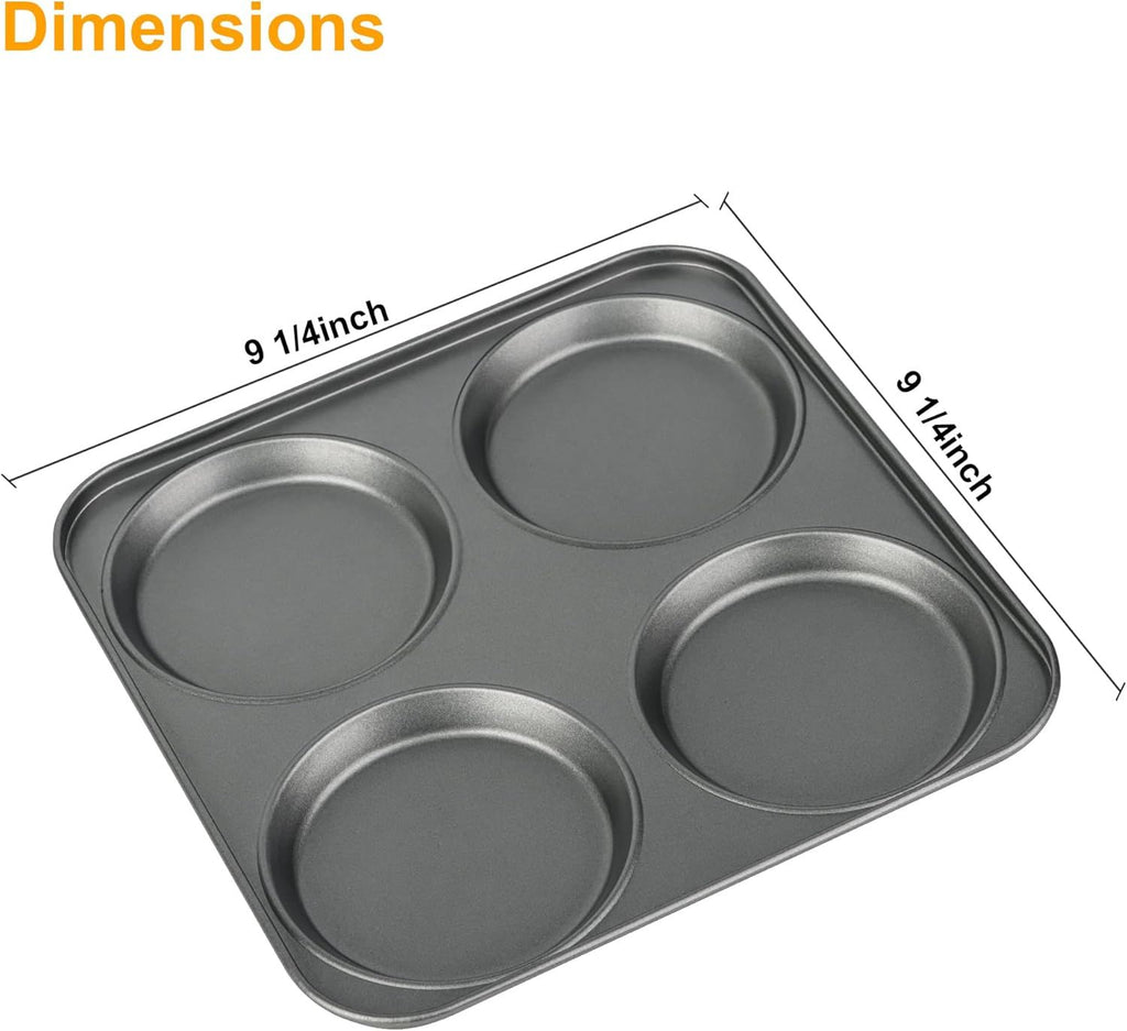 Muin Top Pan, 4-Cup Hamburger Bun Pan, Large Whoopie Pies Pan, Non-Stick Bakeware or Eggs, Cornbread, Small Cake Layers and Drop Cookies, Set o 3