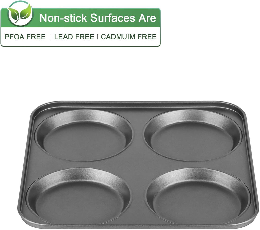 Muin Top Pan, 4-Cup Hamburger Bun Pan, Large Whoopie Pies Pan, Non-Stick Bakeware or Eggs, Cornbread, Small Cake Layers and Drop Cookies, Set o 3