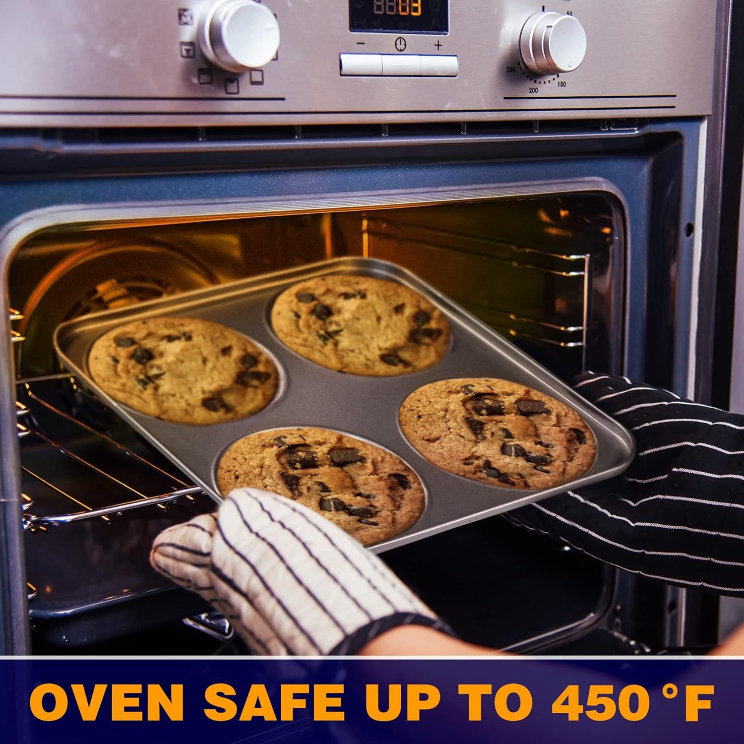Muin Top Pan, 4-Cup Hamburger Bun Pan, Large Whoopie Pies Pan, Non-Stick Bakeware or Eggs, Cornbread, Small Cake Layers and Drop Cookies, Set o 3