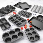 Muin Top Pan, 4-Cup Hamburger Bun Pan, Large Whoopie Pies Pan, Non-Stick Bakeware or Eggs, Cornbread, Small Cake Layers and Drop Cookies, Set o 3