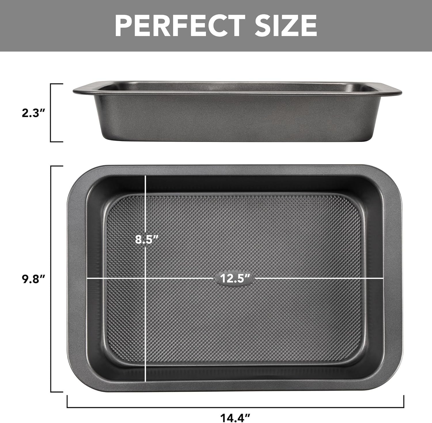Cake Pan, Nonstick Baking Pan or Cake, Bread, Brownie or Lasagna, Heavy Duty Baking Dish with Diamond Texture Pattern and Wide Grips