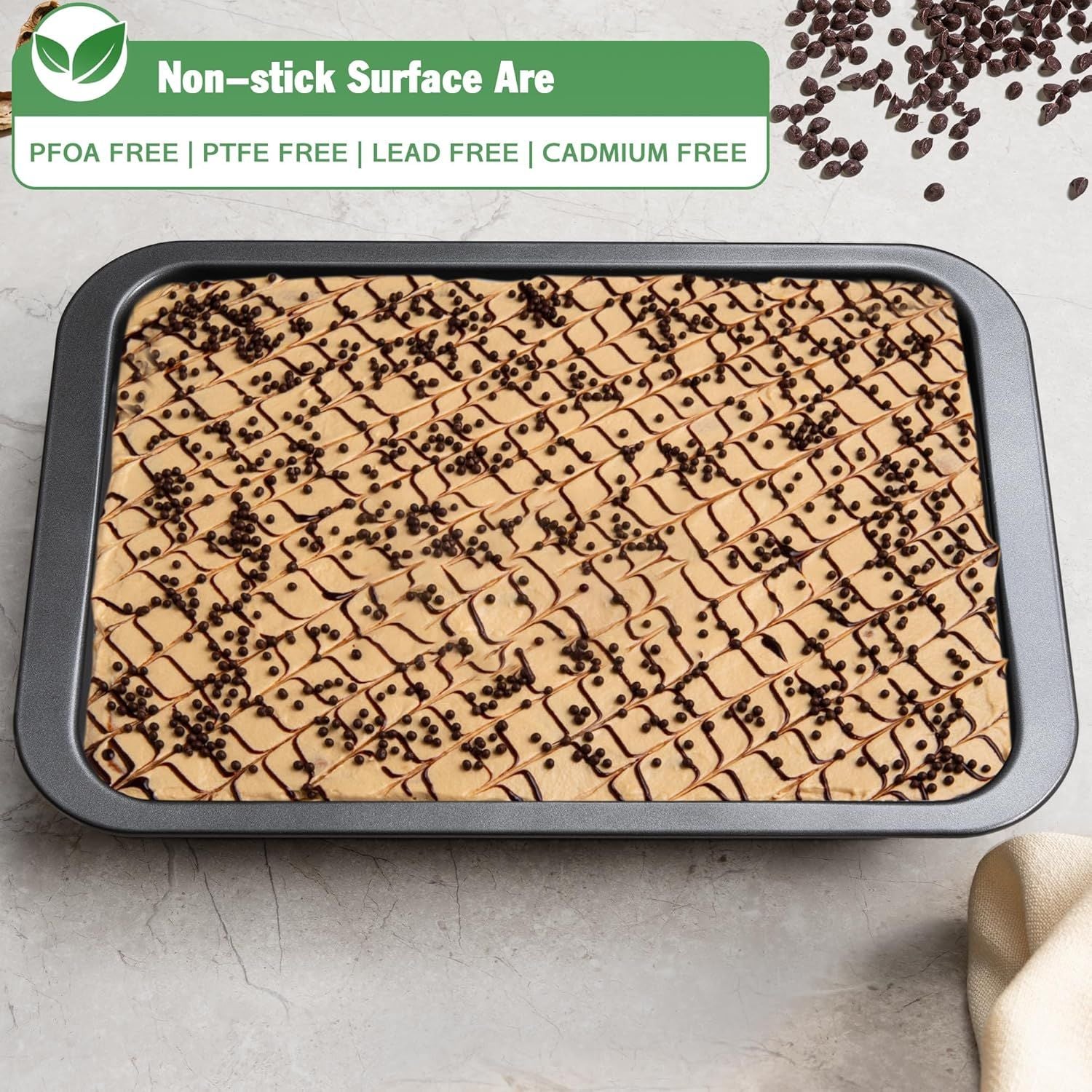 Cake Pan, Nonstick Baking Pan or Cake, Bread, Brownie or Lasagna, Heavy Duty Baking Dish with Diamond Texture Pattern and Wide Grips