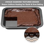Cake Pan, Nonstick Baking Pan or Cake, Bread, Brownie or Lasagna, Heavy Duty Baking Dish with Diamond Texture Pattern and Wide Grips