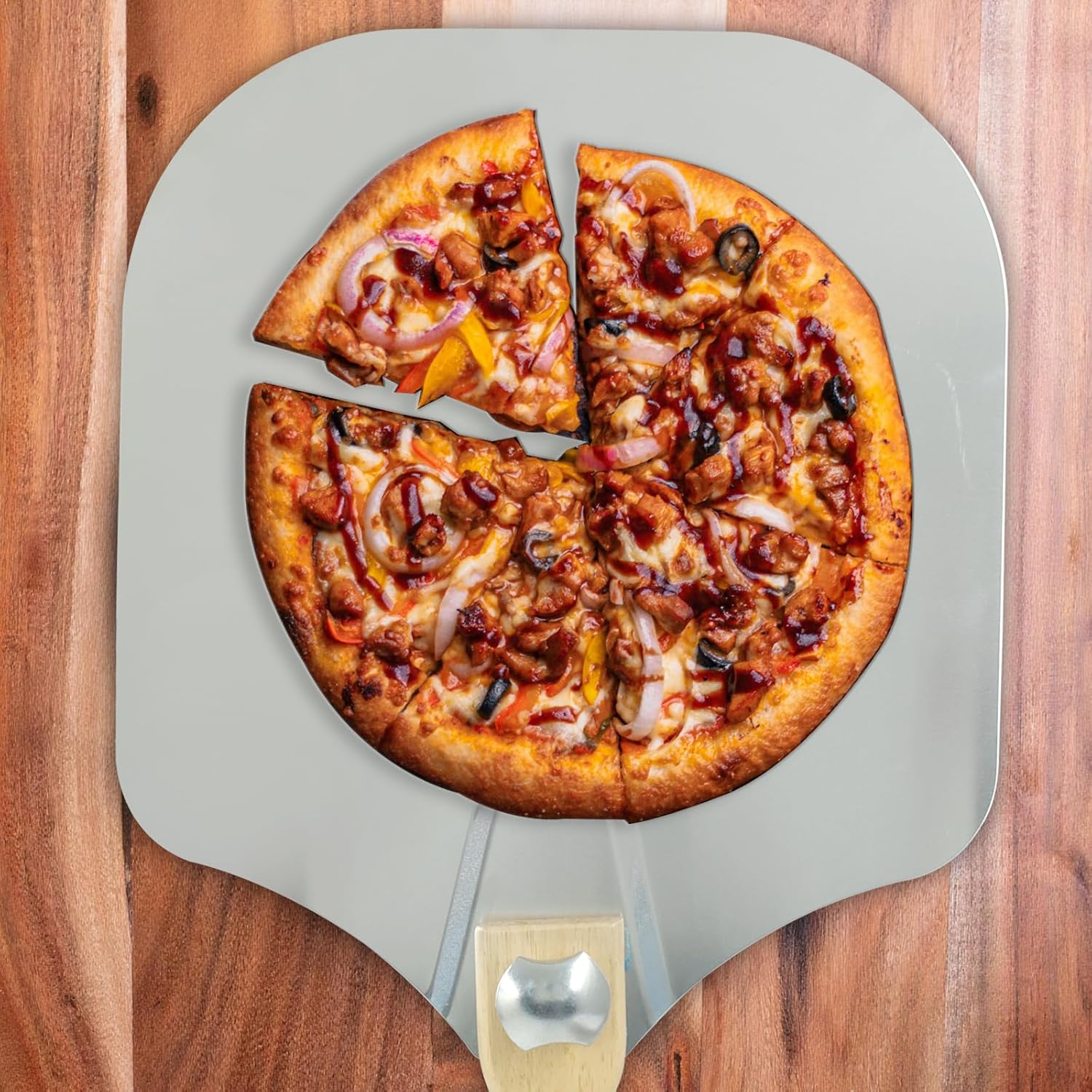 12-Inch Aluminum Pizza Paddle w/ Foldable Wood Handle