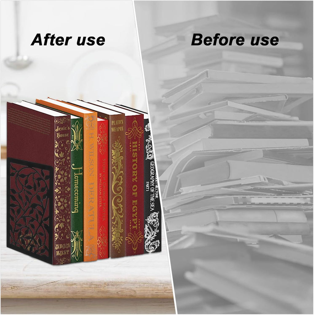 1 Pair Metal Bookends or Shelves, Tree Book Ends Decorative Bookends or Heavy Books, Book Holder or Shel, Black Unique Book Stoppers, Book Holders or Shelves Home Oice School-Right Angle